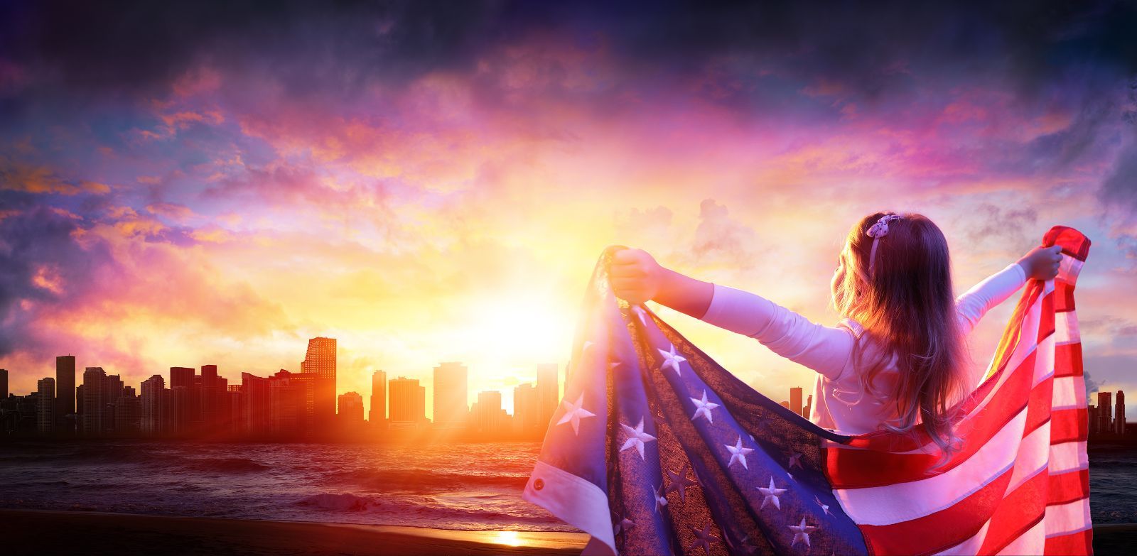 girl with american flag